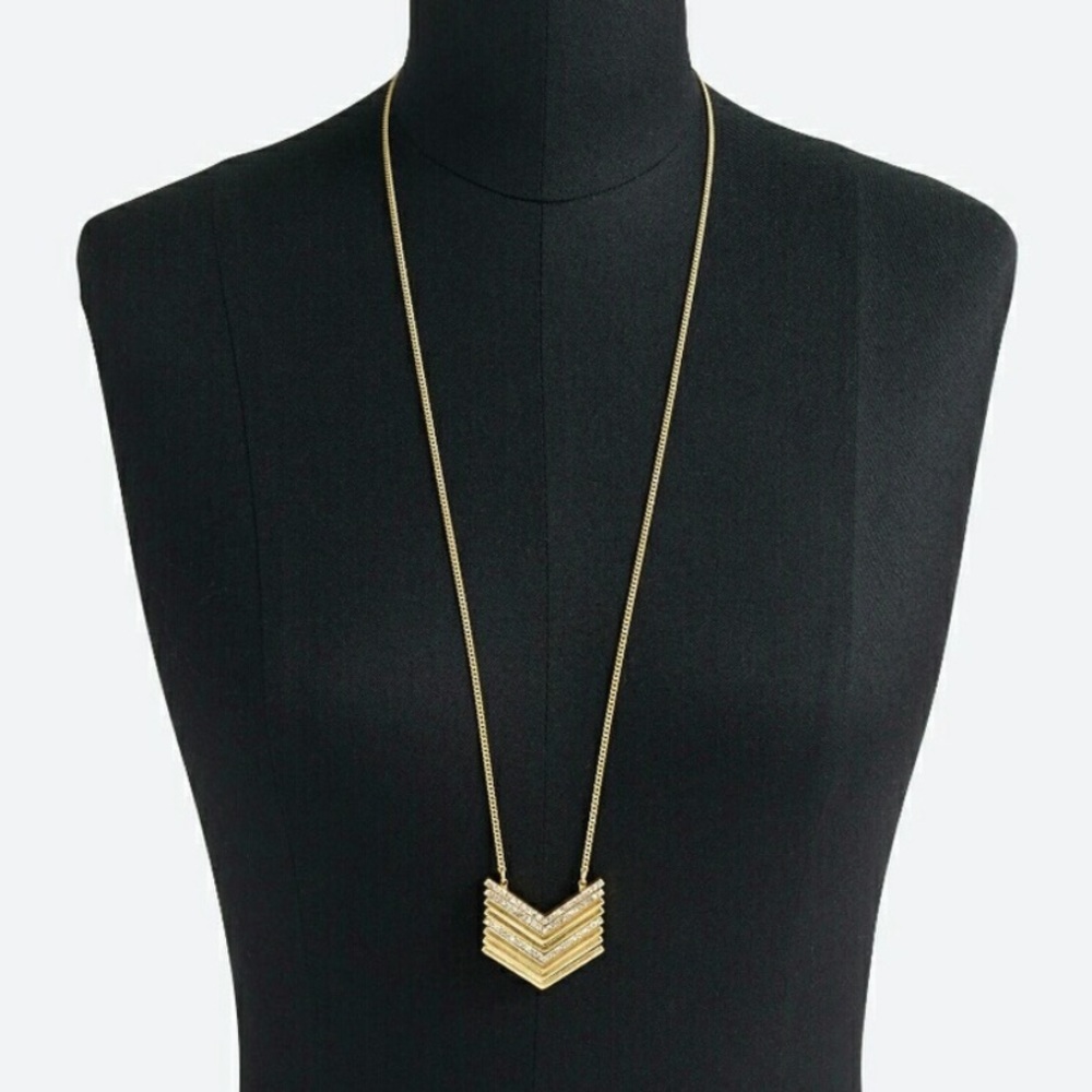 J. Crew Swarovski Rhinestone Crystal Pave Chevron Modern Pendant Necklace, Rare - Picture 11 of 15